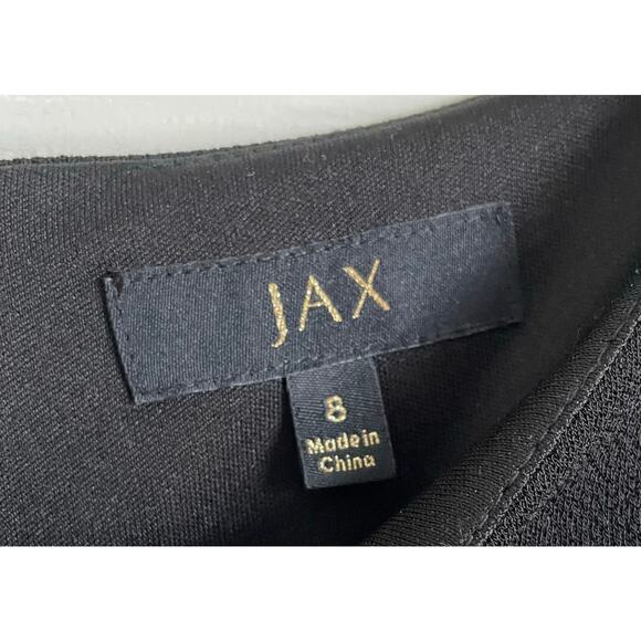 Jax Dress A-Line Black Embroidered Sz 8 Short Sleeve Lined Stretch Floral Demure - Picture 5 of 10